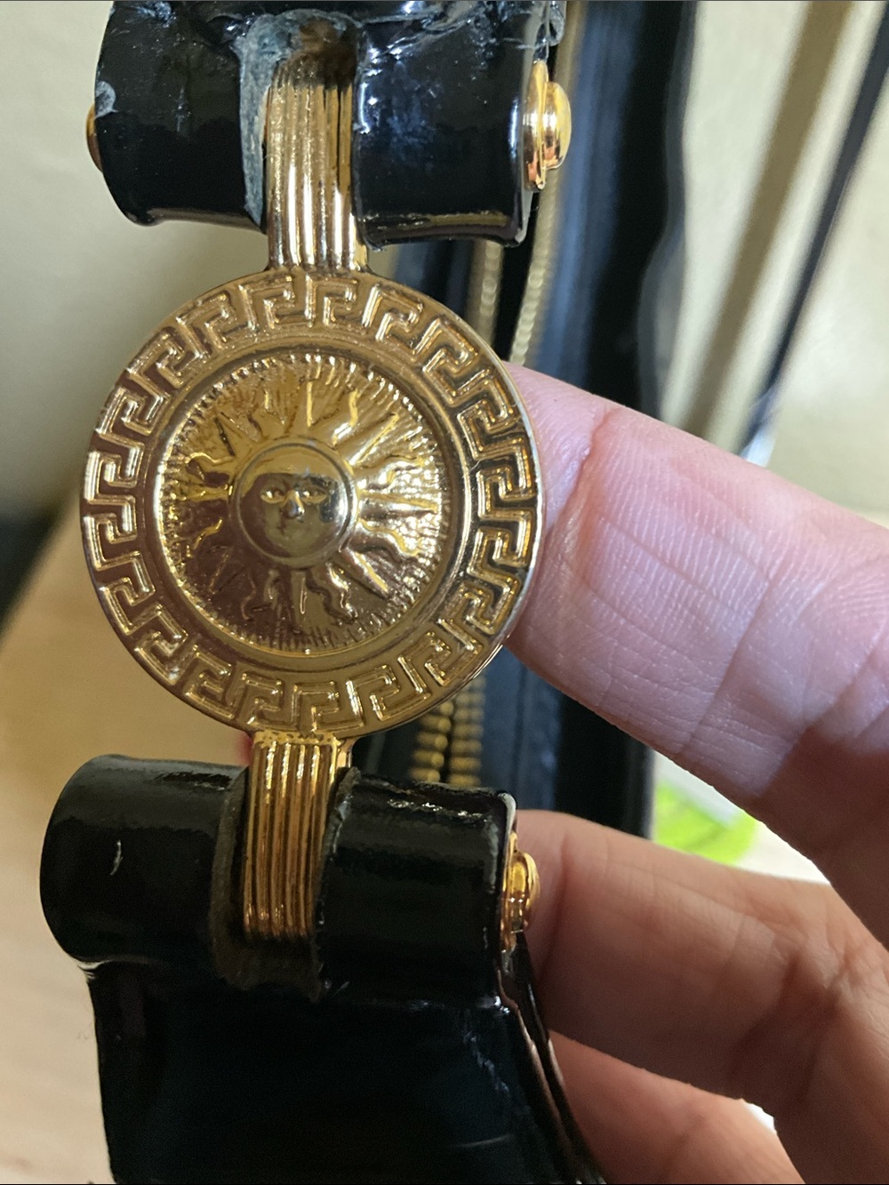 Versace Sunburst Black Pebbled Leather Shoulder Bag - Picture 5 of 12